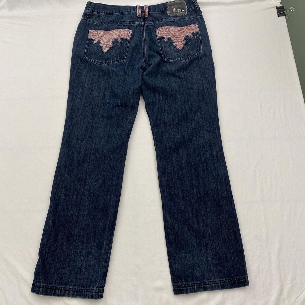 Antik Denim Jeans 36x32 Straight Leg Patchwork Pockets Blue Y2K Style
